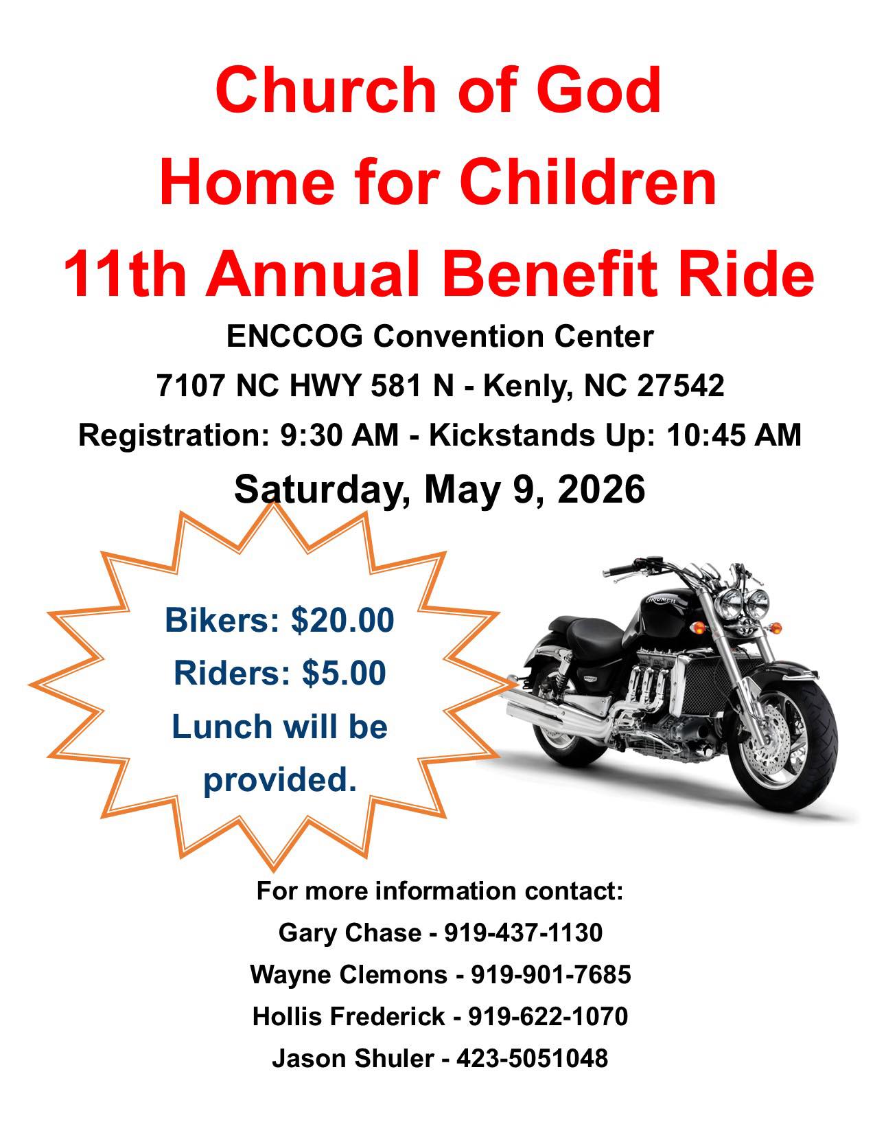2026 Church of God Home For Children Benefit Ride @ ENCCOG Conference Center